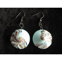 Earrings, turquoise and brown spiral, in fimo