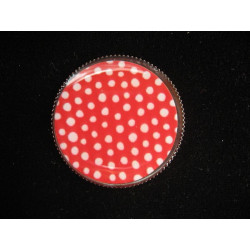 Fancy RING, small white dots, on a red background, set in resin