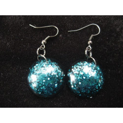 Fancy earrings, blue glitter, in resin