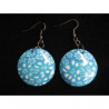Earrings, turquoise / white, in fimo