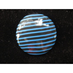 Large graphic ring, black and blue striped, in fimo