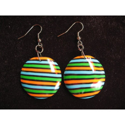 Pop earrings, striped black / multicolored, in Fimo