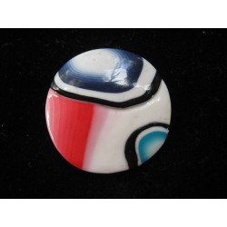 Pop ring, blue / red patterns, on a white background in Fimo