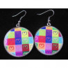 Earrings, multicolored hearts, set in resin
