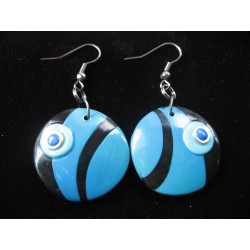 Graphic earrings, blue patterns, in Fimo