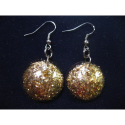Cabochon earrings, gold glitter, resin