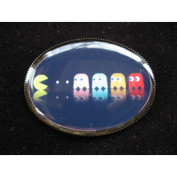 Kawaii vintage oval brooch, Pacman, set with resin