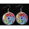 Graphic earrings, multicolored spiral, set in resin