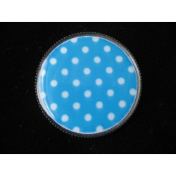 Fancy ring, white dots on a turquoise background, set with resin