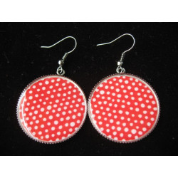 Earrings, white dots on red background