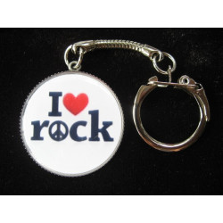 Vintage Keychain, I love Rock, set in resin