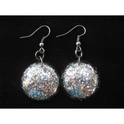 Cabochon earrings, silver glitter, resin