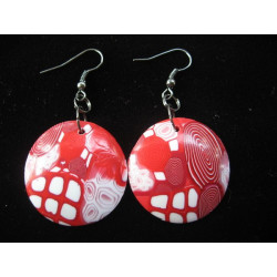 Pop earrings, red / white, in Fimo