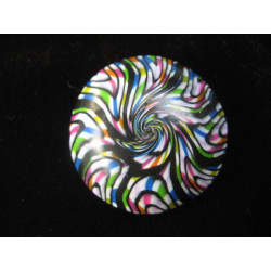Bague cabochon, spirale noire/multicolore, en Fimo