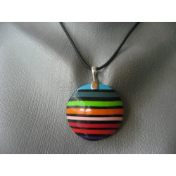 Graphic pendant, multicolored and black stripes, in Fimo
