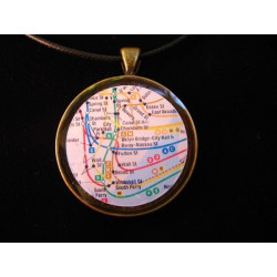 Vintage pendant, New York City underground map, set in resin