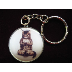 Fancy Keychain, Zen Cat, Set in Resin