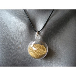 Moving gold micropearls Bubble pendant