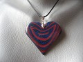 Heart pendant, blue / red spiral, in Fimo
