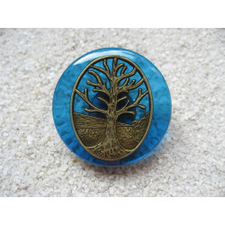 Grande bague Zen, Arbre de vie Bronze, sur fond bleu en résine