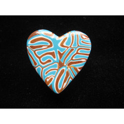 Heart ring, turquoise and brown leopard pattern, in fimo