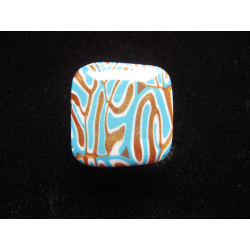 Small square ring, turquoise and brown leopard pattern, in fimo