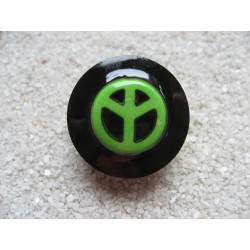Fancy ring, green peace and love cabochon, on black resin background