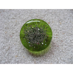 Fancy ring, silver microbeads, on green resin