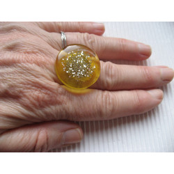 Fancy ring, micro silver beads, on yellow resin