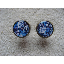 Cufflinks, floral fabric pattern, set in resin