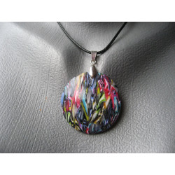 Cabochon pendant, multicolored patterns in fimo